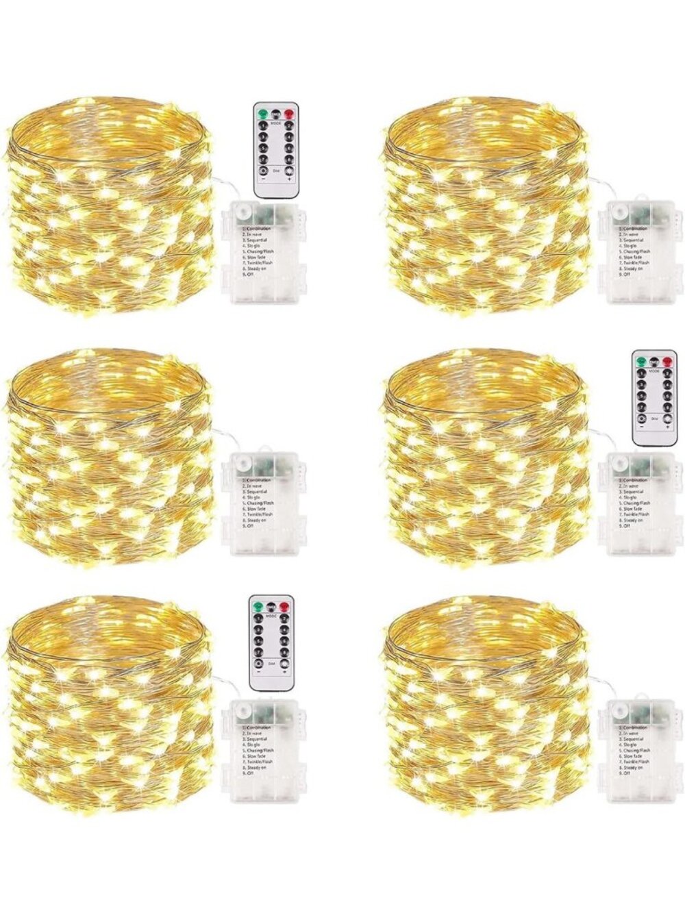 6 Pack Fairy Lights Battery Operated with Remote 33FT 100 LED Warm White